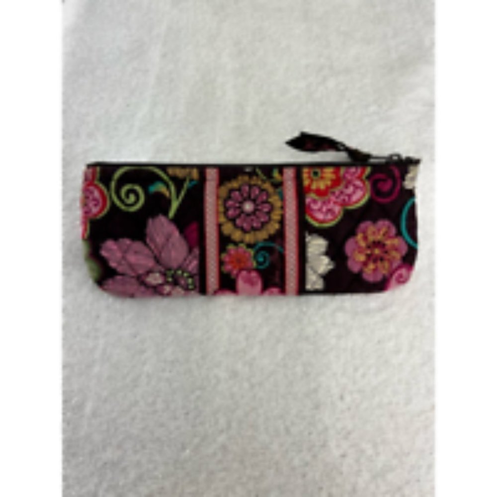 Vera Bradley Womens Clutch Handbag Black Pink Floral Quilted Full Zipper S - Picture 2 of 10